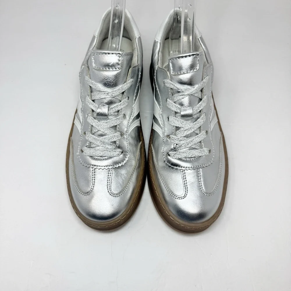 Gabor Low Top Sneakers 86.475 Womens 7.5 Silver Metallic Leather Gum Sole